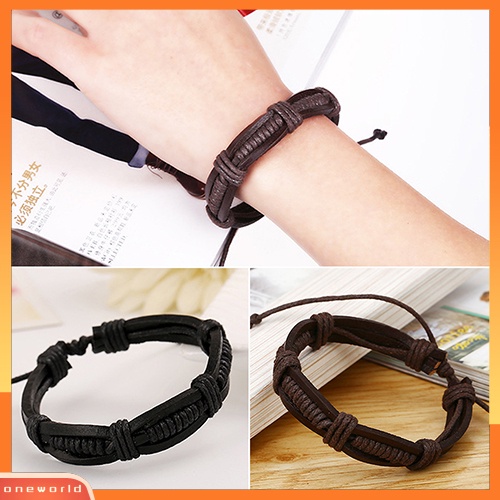 [WOD] Wanita Pria Klasik Rajut Kulit Bangle Gelang Cuff Bracelet Punk Perhiasan