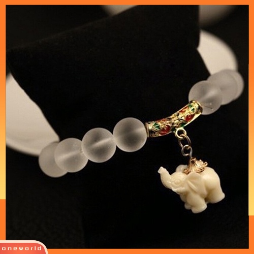 [WOD] Wanita Vintage Frosted Bead Gelang Liontin Gajah Lucu Gaya Korea Bangle