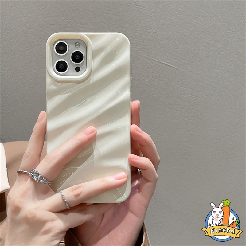 Casing iPhone Motif Riak Lipit Warna Solid Putih Susu Mewah Kompatibel Untuk Iphone14 13 12 11 Pro Max X Xr Xs Max8 7 6 6s Plus Se2020 Shockproof Soft Case Cover Pelindung