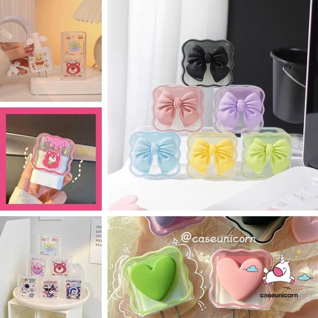 Casing Charger Pelindung Set Kompatibel Untuk Apple 18 /20W Adaptor Charger Case Pola Lucu Kartun Manyo Love Heart Toy Story Winnie the Pooh Bow Kuromi Bear Lembut TPU Cover