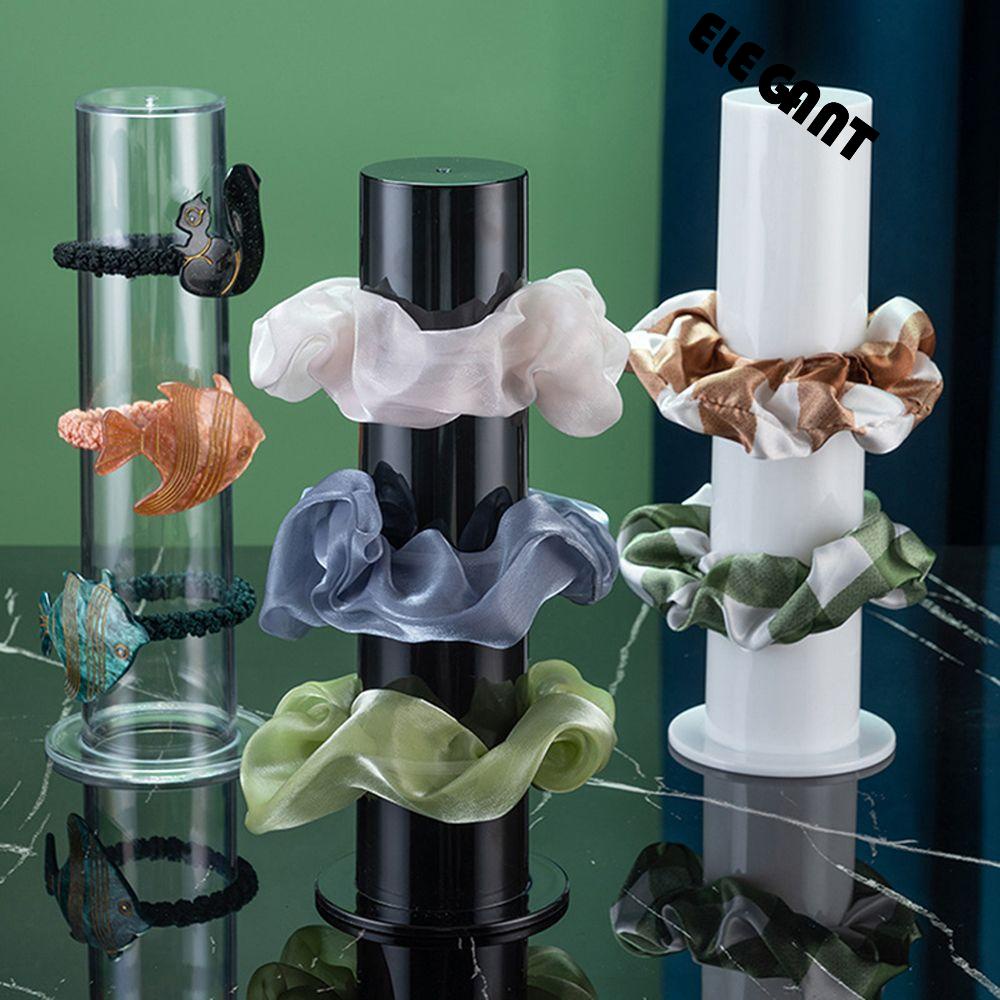 [Elegan] Cincin Rambut Display Stand Sederhana Vintage Wanita Aksesoris Rambut Organizer Silinder Vertikal Organizer Rak Penyimpanan Ikat Rambut Akrilik