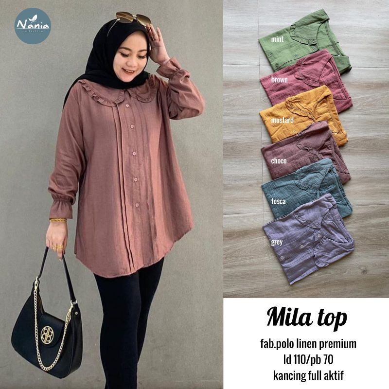 MILA TOP ORI NANIA | Ld110, Polo Linen Premium