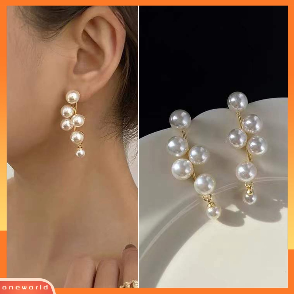 [WOD] 1pasang Anting Menjuntai Geometris Perhiasan Mutiara Imitasi Gaya Perancis Anting Electroplating Untuk Pesta Pernikahan Perjamuan Prom