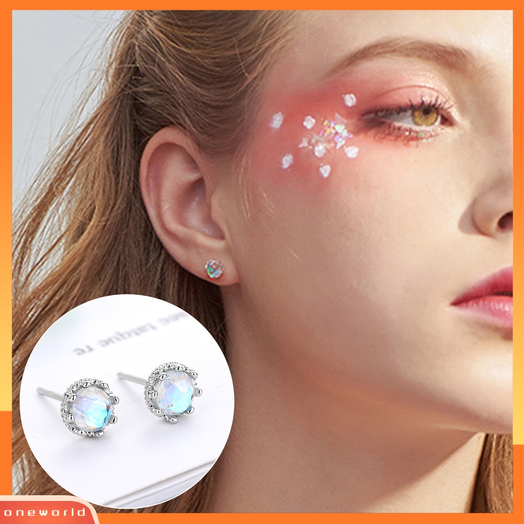 [WOD] 1pasang Ear Studs Gradient Gaya Klasik Temperamen Hias All-match Perhiasan Hadiah Bulat Wanita Mahkota Faux Moonstone Earrings Aksesoris Tunangan Untuk Pacaran