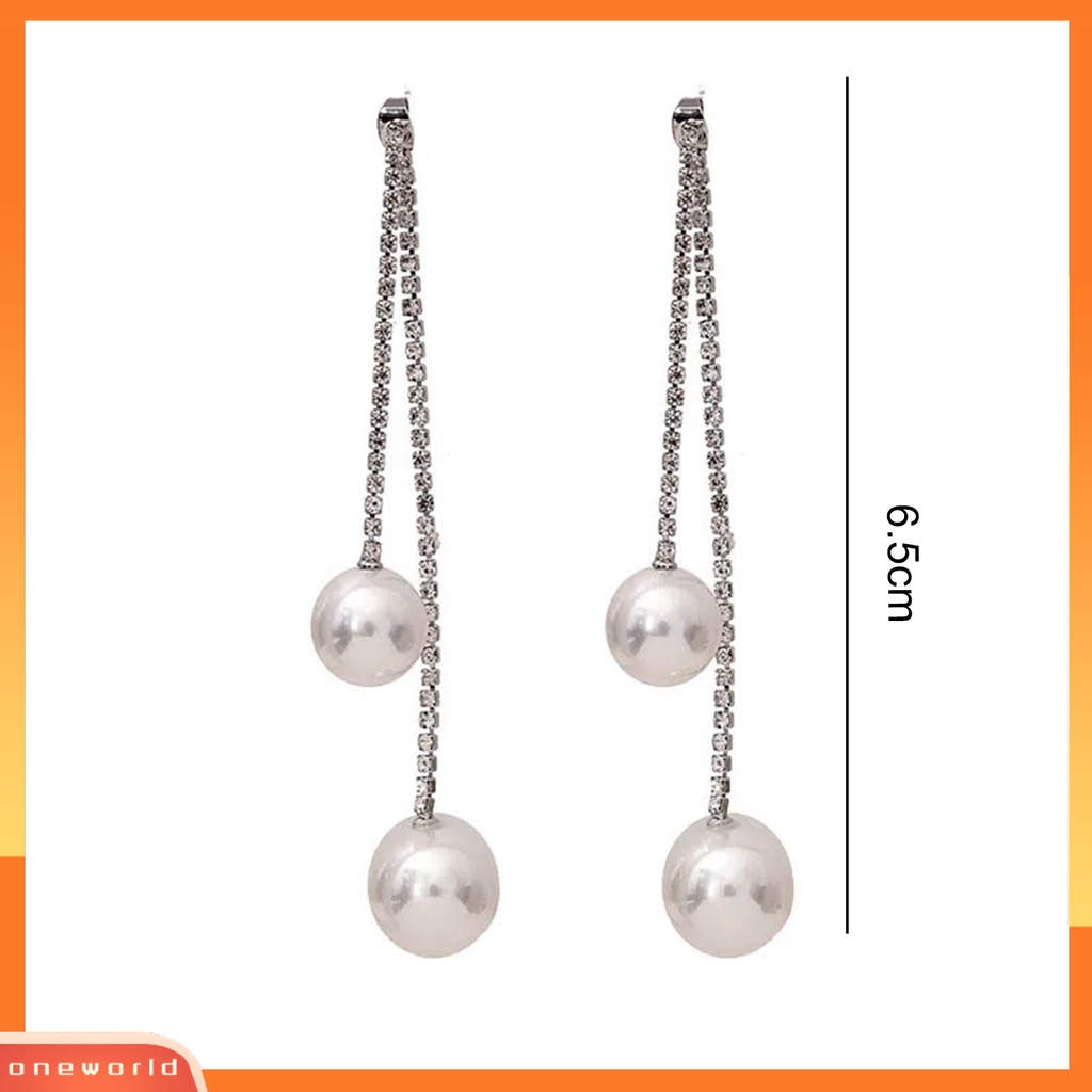 [WOD] 1pasang Anting Menjuntai Berlian Imitasi Mengkilap Hias Berkilau Geometris Anti Luntur Hias Hadiah Hari Valentine Wanita Mutiara Imitasi Panjang Rumbai Stud Earrings Fashion Perhiasan