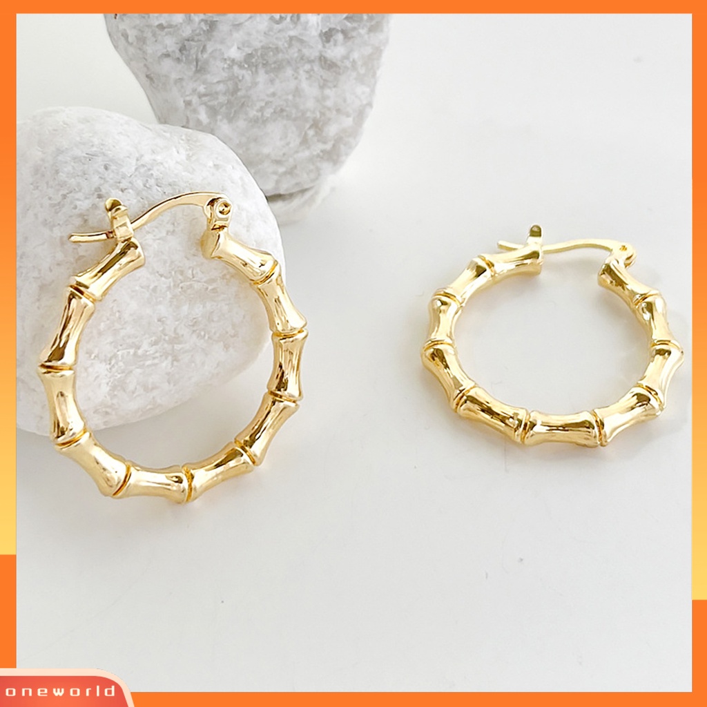 [WOD] 1pasang Anting Wanita Bambu Bulat Perhiasan Berlebihan Fashion Penampilan Anting Hoop Untuk Prom