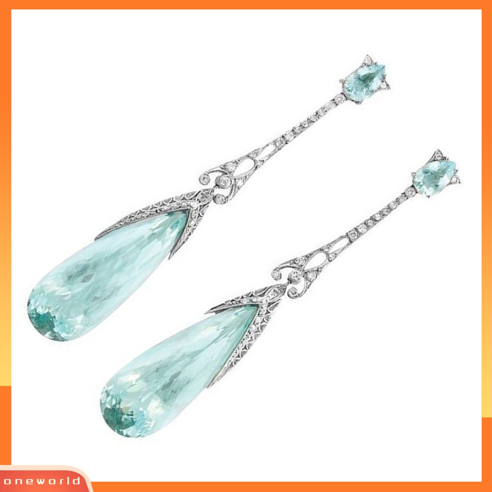 [WOD] Wanita Elegan Imitasi Aquamarine Menjuntai Ear Stud Earrings Hadiah Perhiasan Pernikahan