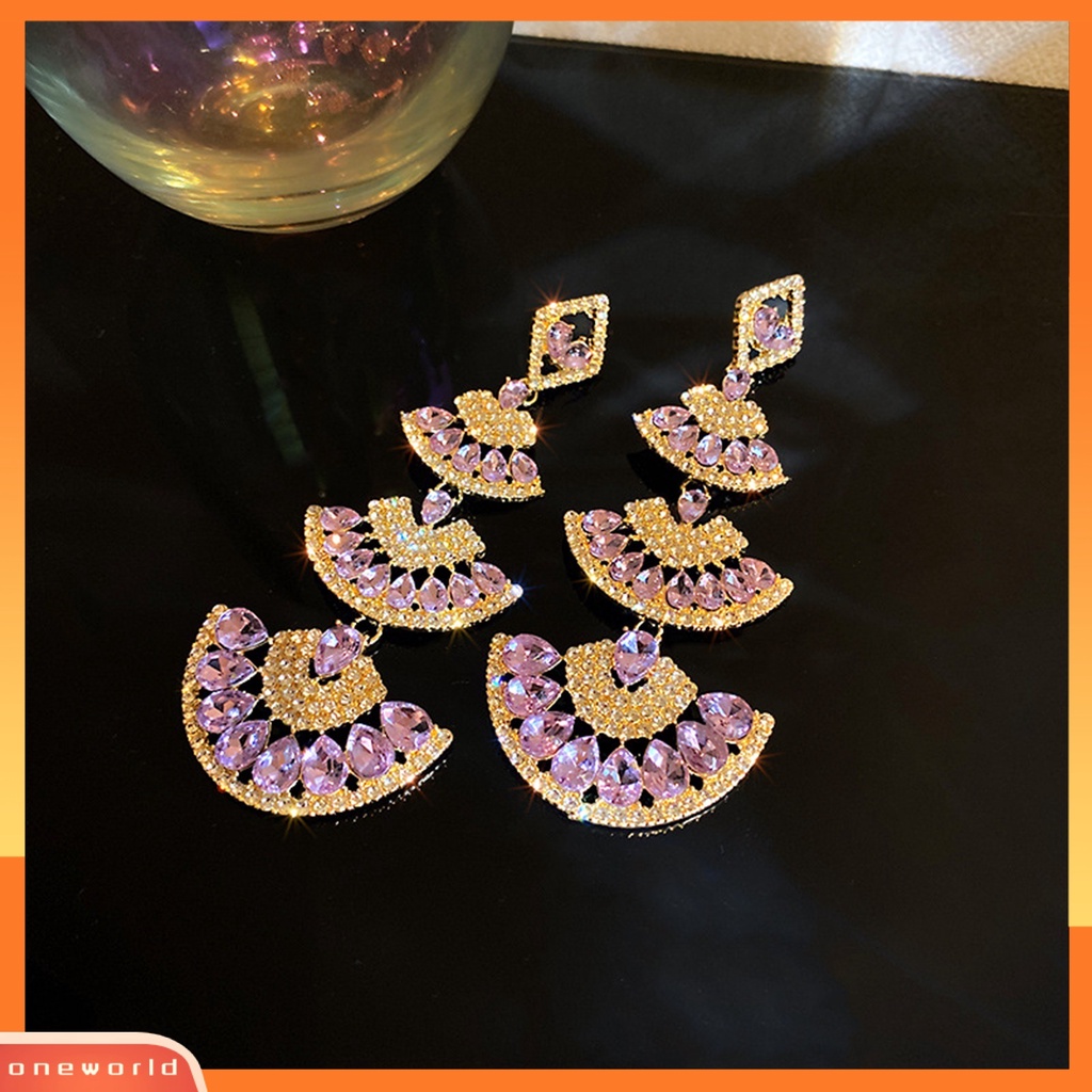 [WOD] 1pasang Anting Lady Menjuntai Berlian Imitasi Multi-layer Shiny Berbentuk Kipas Anting Menjuntai Panjang Untuk Hadiah