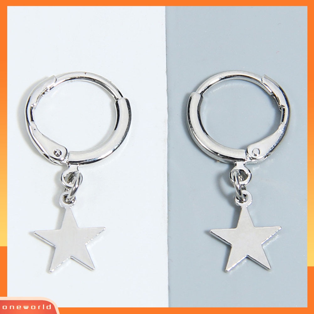 [WOD] Fashion Wanita Sederhana Pentacle Pendant Hoop Huggie Earrings Pesta Perhiasan Hadiah