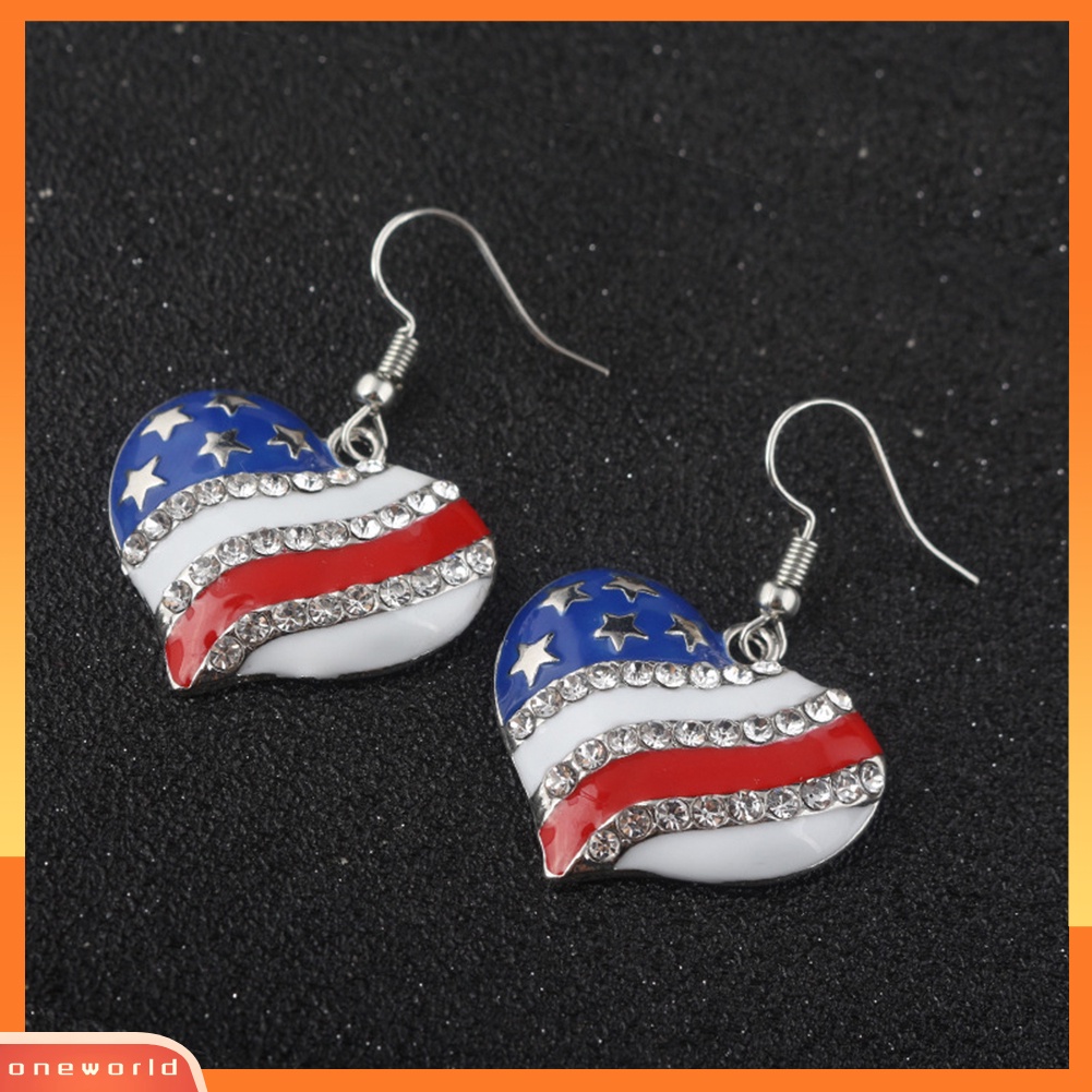 [WOD] Chic Bendera Amerika Hati Bintang Berbentuk Berlian Imitasi Ear Hook Anting Wanita Perhiasan