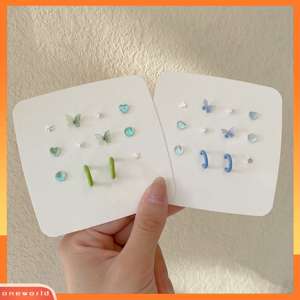 [WOD] 6pasang Sederhana Bentuk Bunga Menawan Wanita Anting Lucu Kupu-Kupu Mutiara Imitasi Stud Earrings Set Perhiasan Aksesori