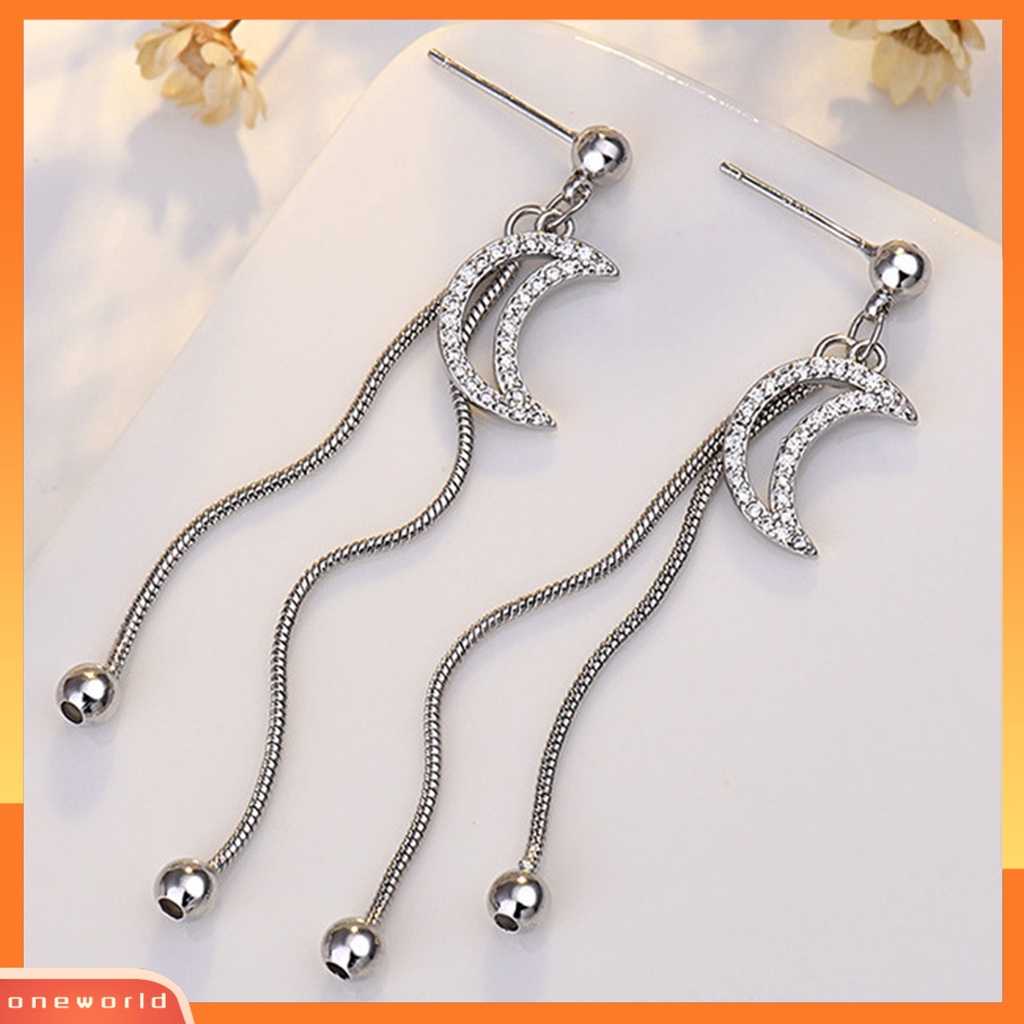 [WOD] 1pasang Anting Rumbai Electroplate Anti Gores Hias Berkilau Berlian Imitasi Perhiasan Earring Studs Perlengkapan Gaun