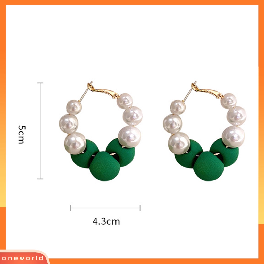 [WOD] Anting Mutiara Imitasi Chic Hadiah Ideal Anting Hoop Warna Kontras Perak925 Sterling Untuk Pacaran