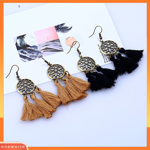 [WOD] Lady Vintage Panjang Rumbai Menjuntai Berongga Kait Anting Hadiah Perhiasan Selebriti