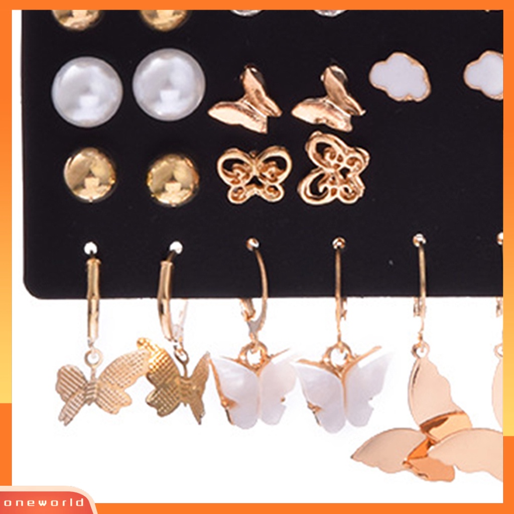 [WOD] 1set Anting Stud Set Gaya Bohemian Multi Bentuk Kupu-Kupu Mutiara Imitasi Rumbai Panjang Anting Gantung Set Perhiasan Pacaran