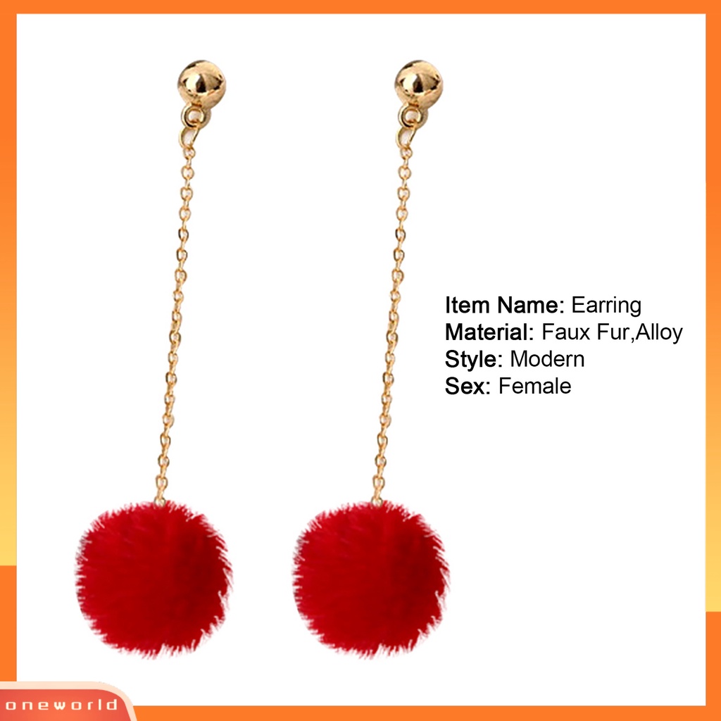 [WOD] 1pasang Anting Wanita Perhiasan Fashion Ringan 5warna Fluffy Ball Anting Menjuntai Panjang Untuk Cocktail