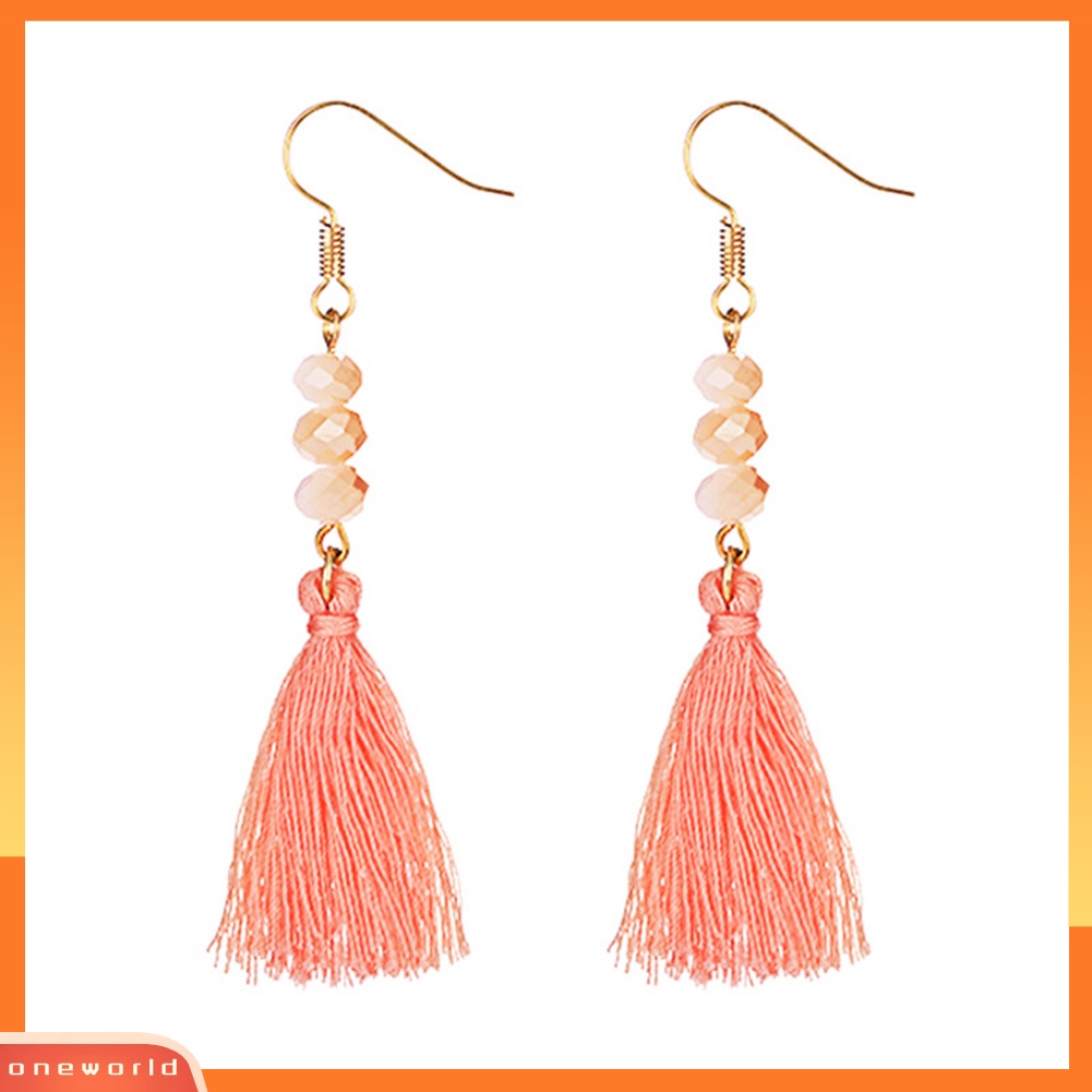 [WOD] Bohemian Manik Akrilik Wanita Gadis Rumbai Kait Anting Panjang Menjuntai Perhiasan Pesta