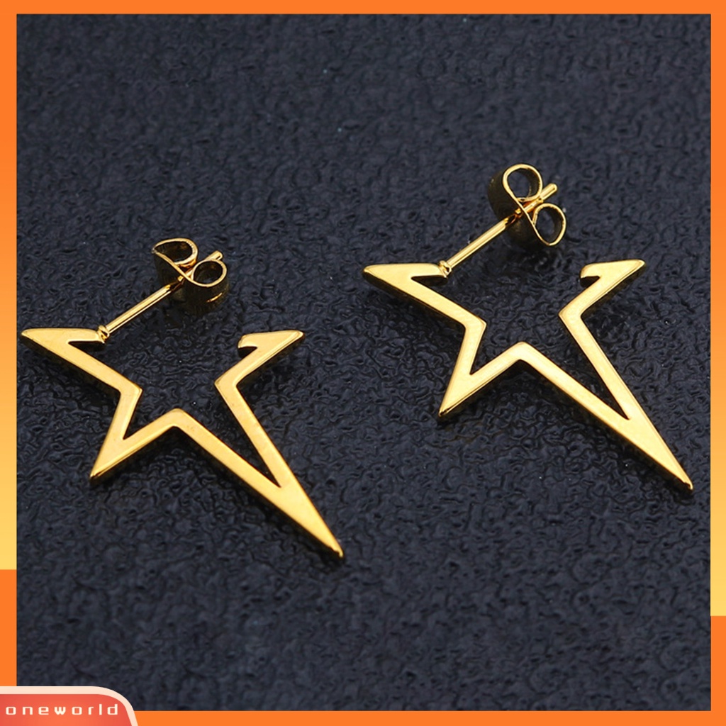 [WOD] 1pasang Ear Dangle Gaya Hip-hop Paduan Padat Berlekuk Pentagram Ear Dangle Untuk Wanita