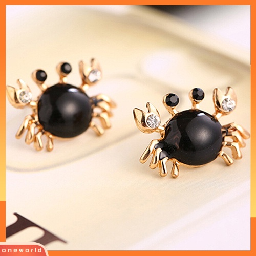 [WOD] Wanita Kehidupan Laut Kepiting Berlian Imitasi Ear Studs Golden Alloy Earrings Fashion Jewelry