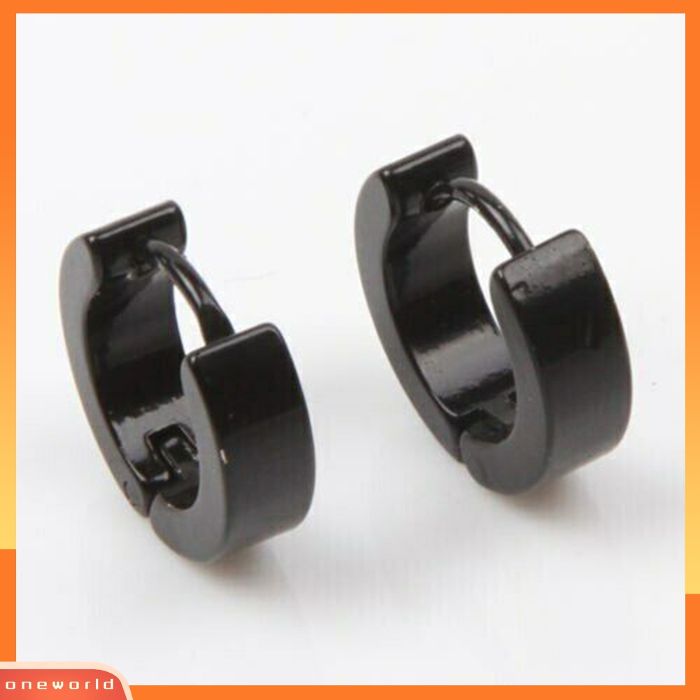 [WOD] 1pasang Fashion Keren Pria Stainless Steel Huggie Hoop Earrings Perhiasan Kasual