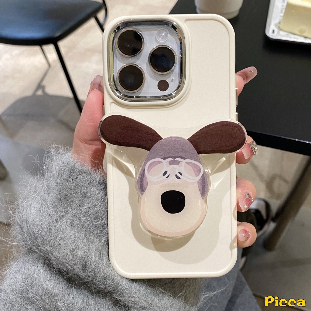 IPHONE Casing Frame Lensa Bahan Metal Plating Mewah Kompatibel Untuk Iphone7 8 Plus 11 14 12 13 Pro MAX X XR XS MAX Sederhana Warna Solid Cover Dengan Beruang Lucu Puppy Pisang Kentang Goreng Bracket Aksesoris