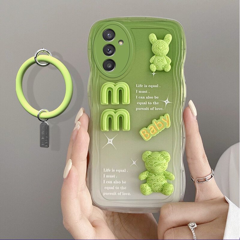 Andyh Desain Baru Untuk Samsung Galaxy A04S A13 5G Case 3D Cute Bear+ Gelang Warna Solid Fashion Premium Gradient Soft Phone Case Silikon Shockproof Casing Pelindung Penutup Belakang
