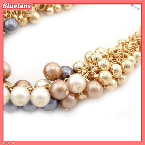 [BLS] Wanita Fashion Multilayer Mutiara Imitasi Choker Kerah Bib Statement Chain Necklace