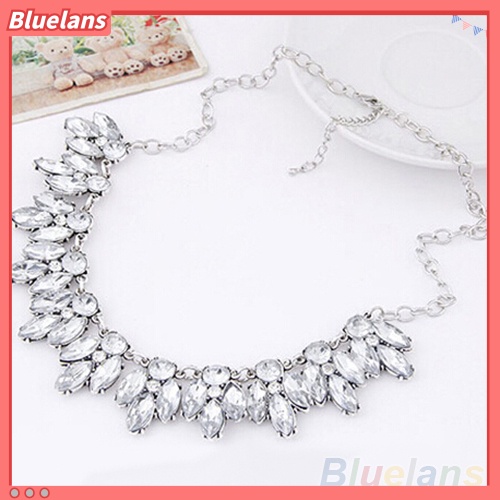 [BLS] Mewah Wanita Berlian Imitasi Mengkilap Hias Liontin Bib Kalung Rantai Pesta Perhiasan