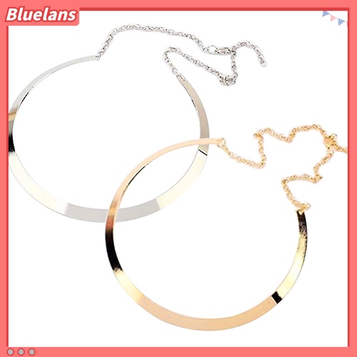 [BLS] Gadis Tipis Kerah Cermin Kalung Logam Mengkilap Choker Perhiasan Lingkaran Berlapis Emas Perak