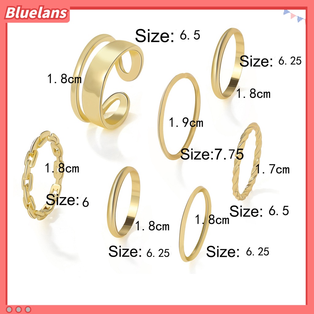 [BLS] 7pcs /set Wanita Knuckle Rings Geometris Bukaan Adjustable Hip Hop Stackable Finger Rings Untuk Pesta Club Cosplay