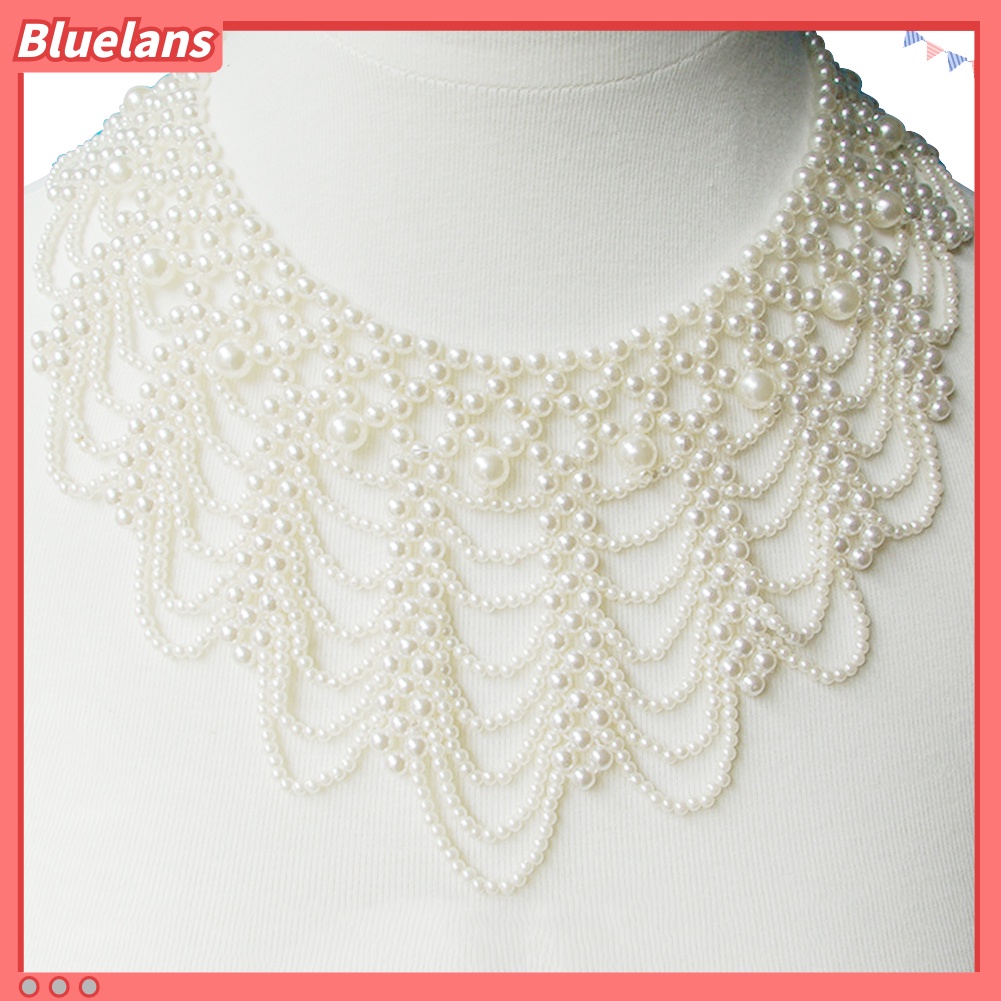 [BLS] Wanita Elegan Melubangi Mutiara Imitasi Choker Bib Collar Statement Necklace