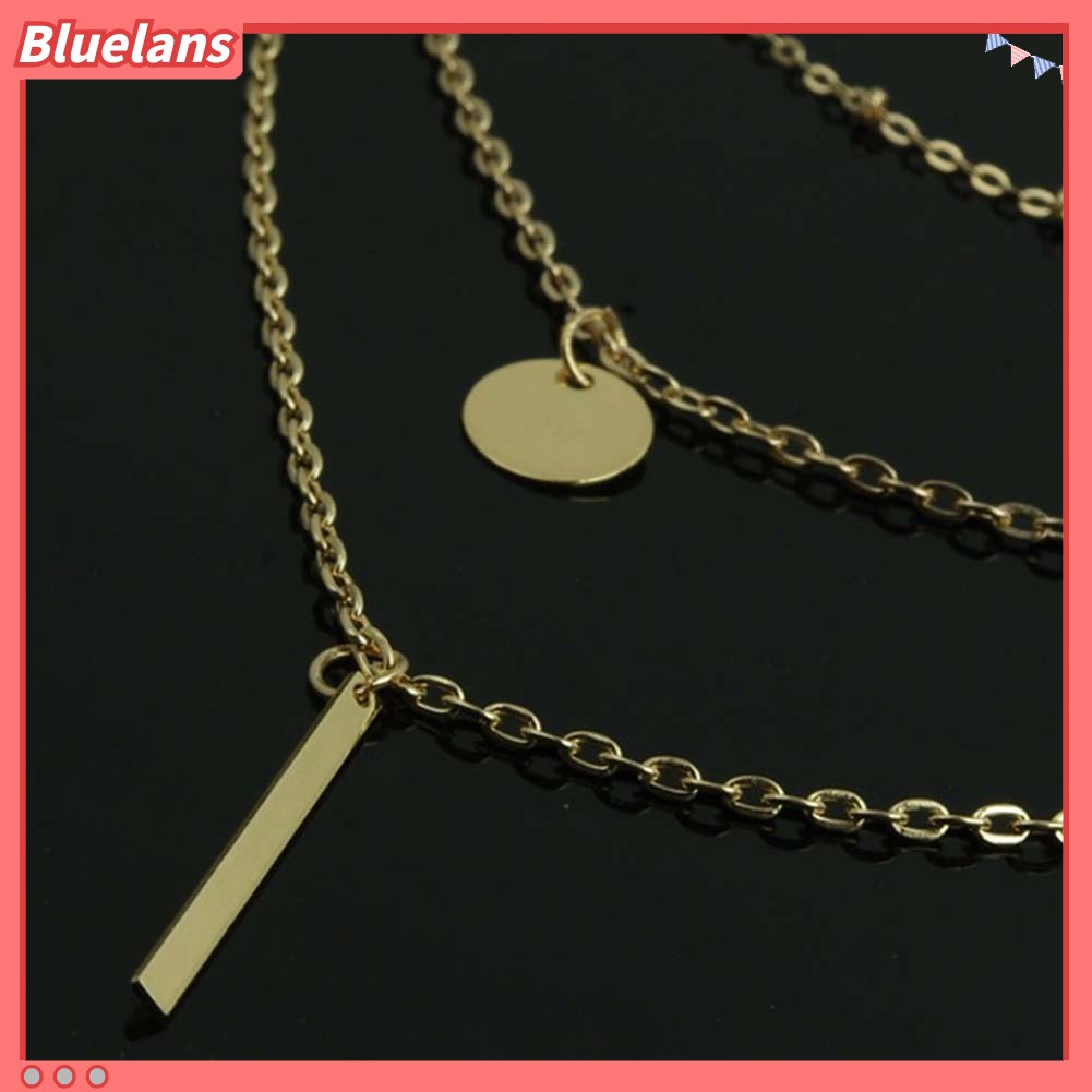 [BLS] Fashion Wanita 3layer Bar Bulat Liontin Rantai Panjang Kalung Pesta Perhiasan Hadiah
