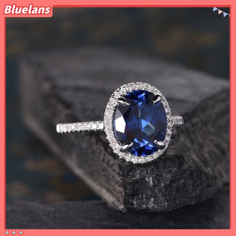 [BLS] Fashion Lady Oval Cubic Zirconia CZ Jari Cincin Pengantin Pernikahan Pertunangan Perhiasan
