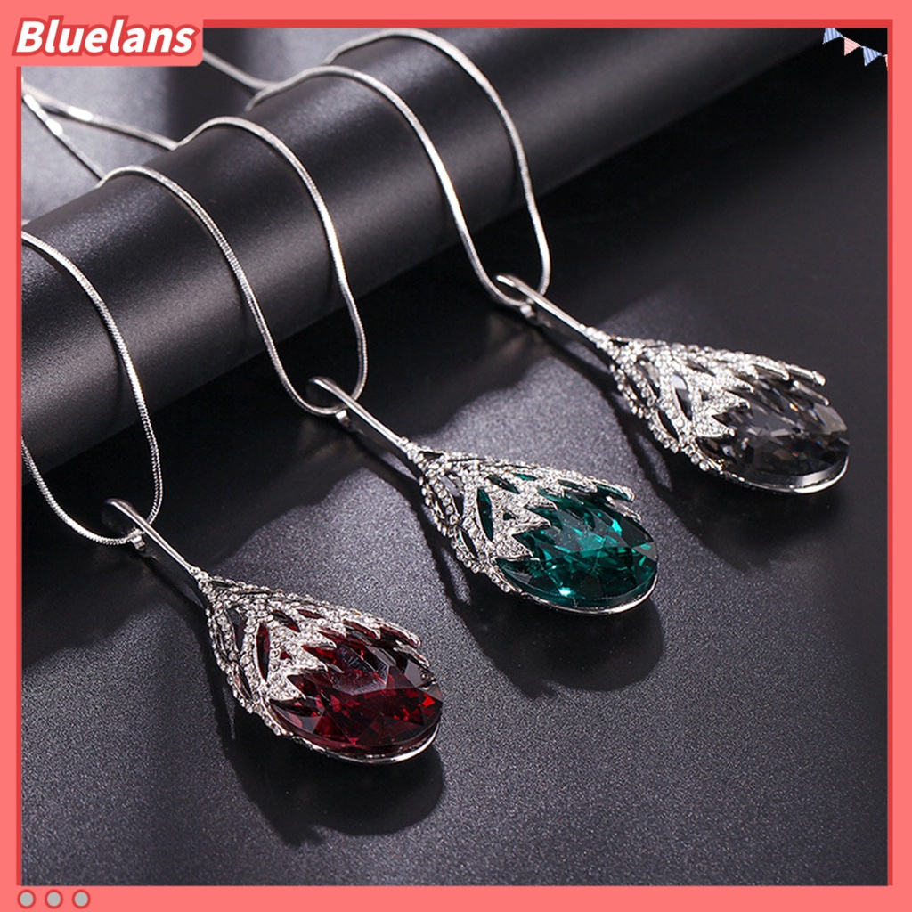 [BLS] Wanita Sweater Rantai Oval-Berbentuk Berlian Imitasi Elegan Gaya Korea Tahan Aus Liontin Sweater Kalung Perhiasan Hadiah