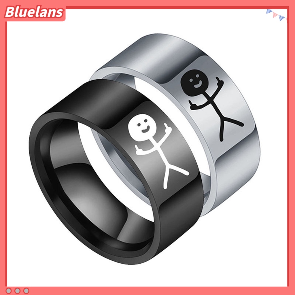 [BLS] Cincin Pasangan Hip Hop Dipoles Fashion Perhiasan Hadiah Baja Titanium Gambar Tangan Stickman Graffiti Wanita Ring Untuk Perjamuan