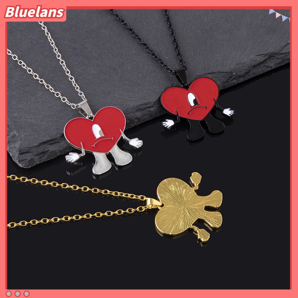 [BLS] Liontin Kalung Pribadi Berbentuk Hati Rantai Salib Geometris Electroplating Leher Ornamen Colorfast Bad Bunny Heart Necklace Perhiasan Aksesori