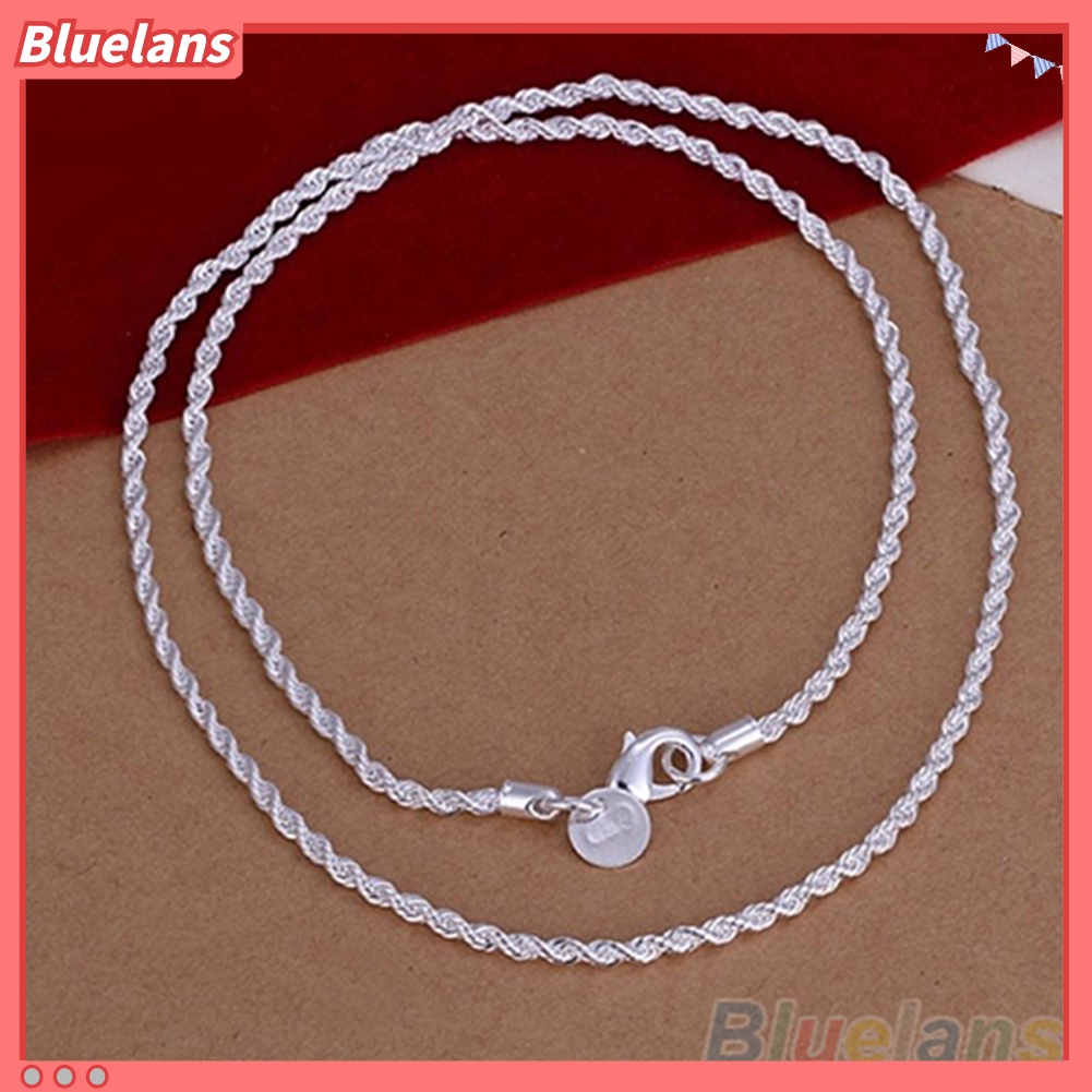 [BLS] 16/18 /20 /22 /24 Inci Wanita Berlapis Perak 2mm Memutar Kalung Rantai Tanpa Liontin