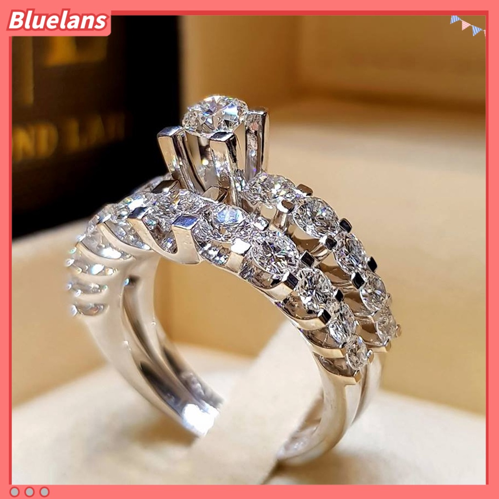 [BLS] 2pcs Wanita Cincin Shiny Faux Gem Berkilau Geometris Electroplating Dekorasi Hadiah Berbentuk Hati Pernikahan Pertunangan Rings Perhiasan Untuk Pesta