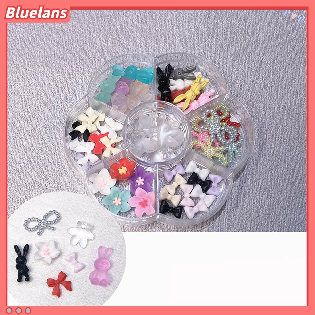 [BLM] Hiasan Kuku Beruang Kelinci Busur Bunga Berlian Imitasi Charms Mixed Set DIY Nail Art 3D Dekorasi Manicure Aksesoris