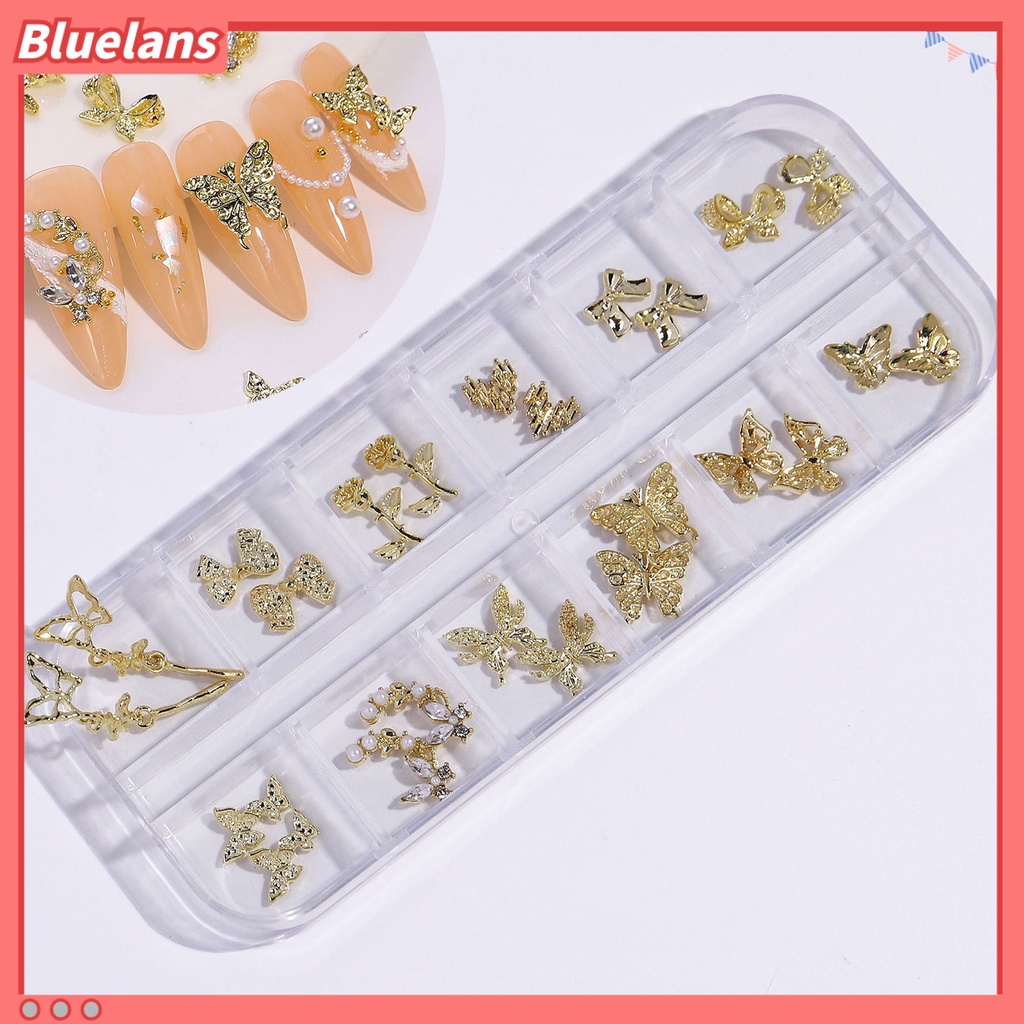 [BLM] Nail Art Decor Gaya Campuran Tiga Dimensi Bersinar Berkilau DIY 12kisi Mewah Manicure Butterfly Ornamen Kuku Salon Pasokan