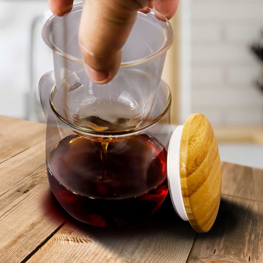 Gelas Filter Cangkir Teh Tea Cup Mug with Infuser Filter 420ml 320ml Tutup Kayu