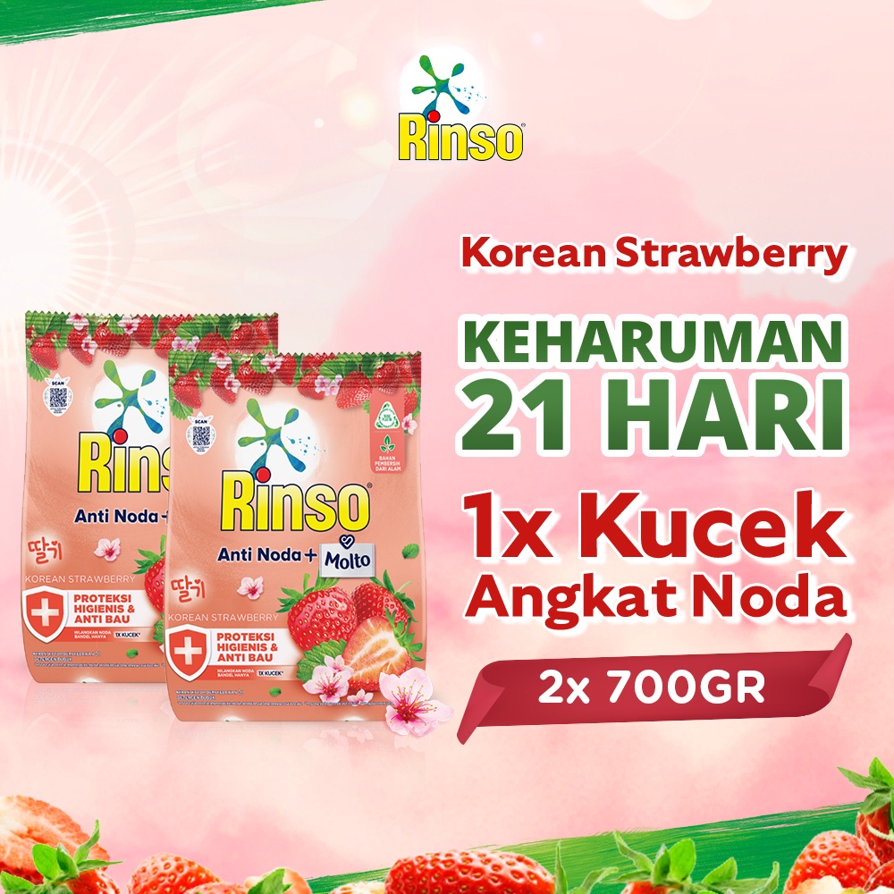 Promo Harga Rinso Anti Noda Deterjen Bubuk + Molto Korean Strawberry 700 gr - Shopee