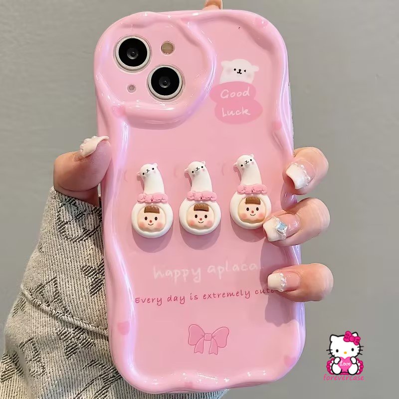 Soft Case 3D Wavy Curved Edge Untuk Oppo A57 A77 A52 A55 A7 A15 A16 A17k A95 A96 A3s A17 A54 A9 A53 A31 A1k A12 A5s A54s A5 A74 A16s A16K A76 A92 A16E 3D Mainan Anak Perempuan Alpaka Lucu Sarung