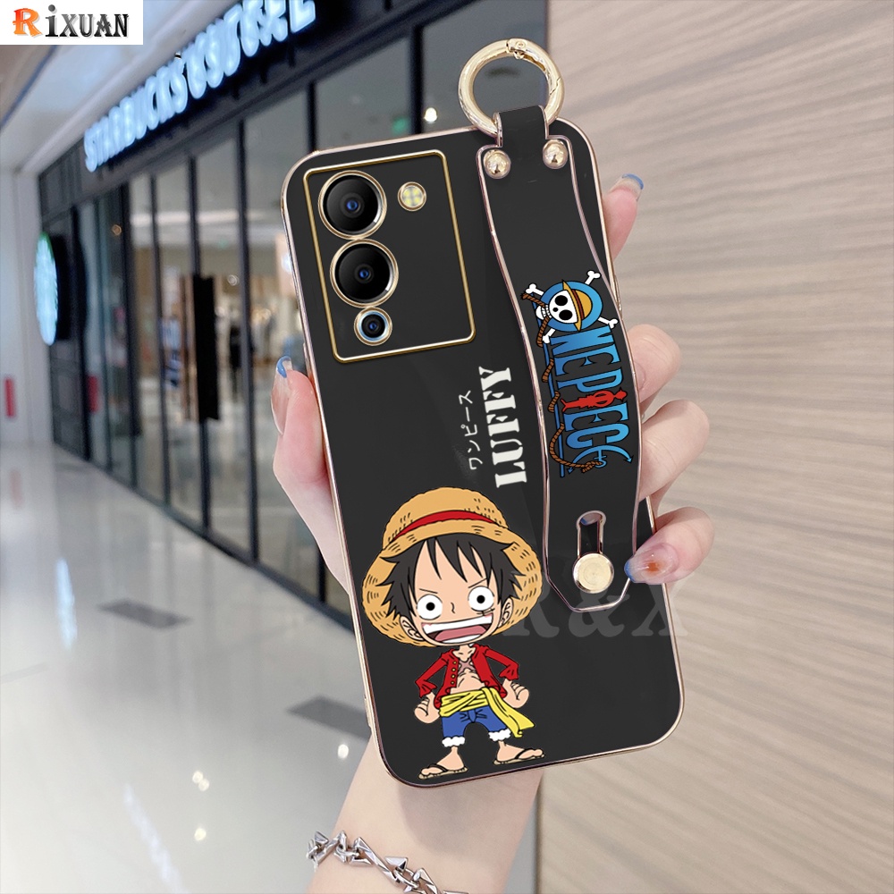 Infinix Note 12 G96 Zero 5G Hot 30i 20S 10S 10T Hot12Play 11S NFC 11Play 10Play 9Play Smart6 Smart5 Anime Luffy Mewah Berlapis Chrome Soft TPU Square Phone Case Dengan Gelang RIXUA
