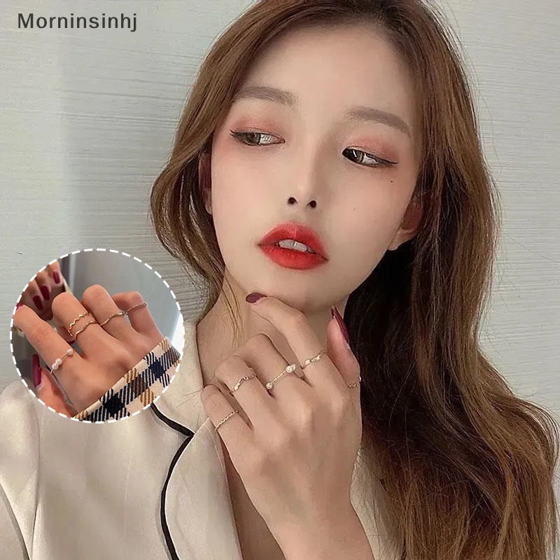 Mornin 5PCS Set Cincin Jari Kombinasi Bentuk Bergelombang Mutiara Sederhana Gaya Korea Pembukaan Adjustable Rings Untuk Wanita Punk Fashion Jewelry id