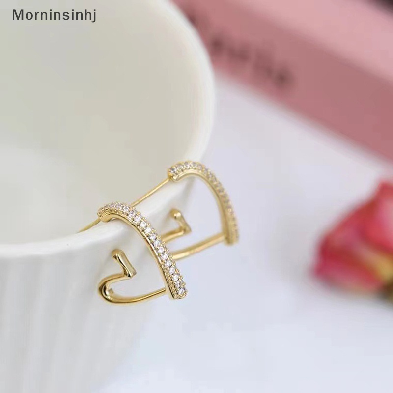 Mornin 1pasang Anting Warna Emas Gaya Simple Trendi Fashion Kristal Hati Minimalis Ear Stud Untuk Wanita Gadis Pesta Perhiasan Hadiah id