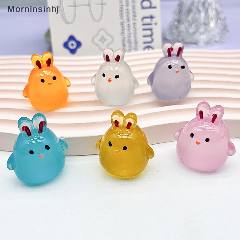 Mornin Ornamen Resin Kelinci Tiga Dimensi Bercahaya Kartun Bunny Doll Micro Landscape Dekorasi Rumah Boneka Mainan DIY Bahan id