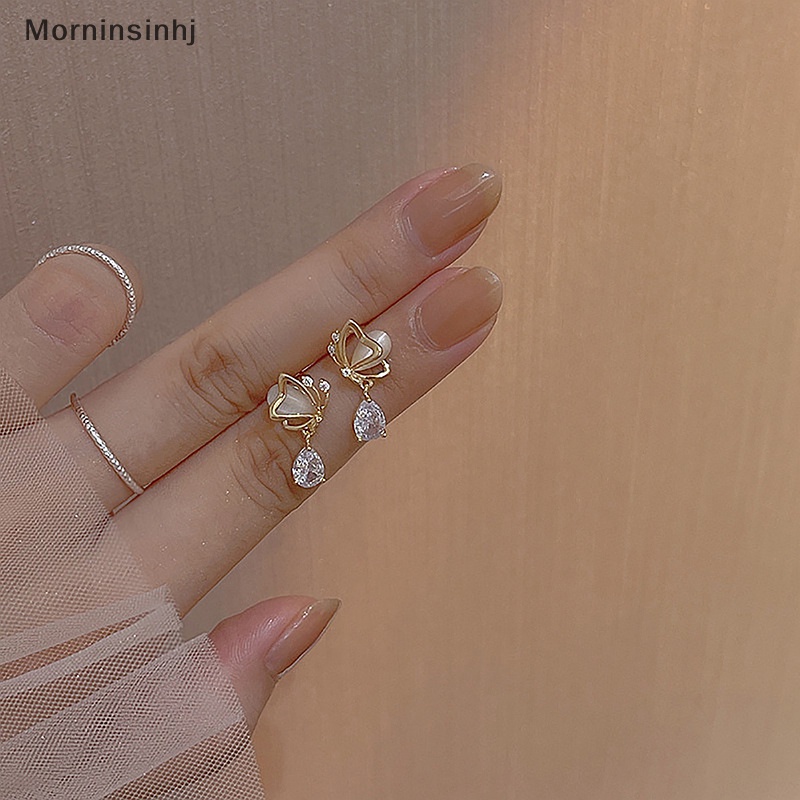 Mornin Desain Kreatif Kupu-Kupu Opal Stud Earrings Fashion Tetesan Air Zirkon Liontin Anting Untuk Wanita Hadiah Hari Valensi Romantis id