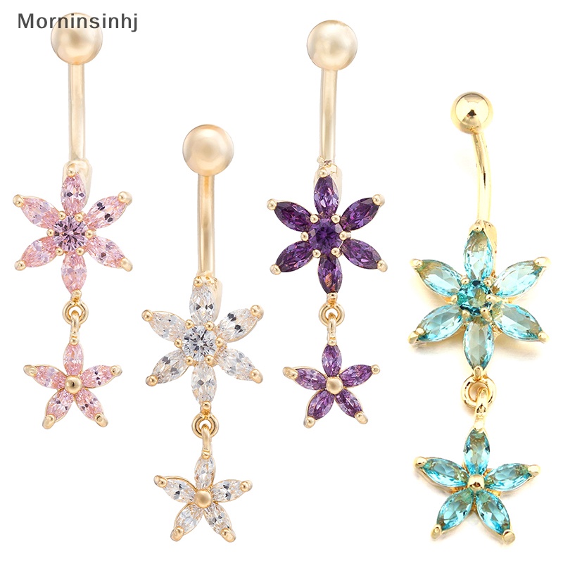 Mornin 1PCS Bunga Zirkon Pusar Perhiasan Cincin Perut Perhiasan Tubuh Untuk Wanita Pantai Belly Navel Rings id