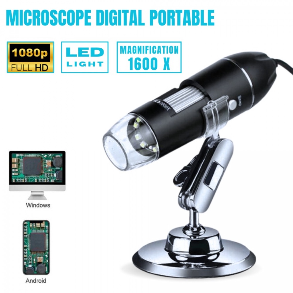 Alloet Mikroskop Digital Portable 1600x Magnification LED Light - A16